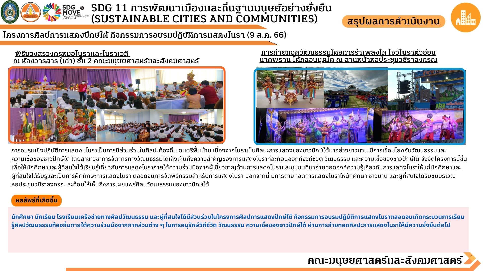 โครงการศิลปะการแสดงปักษ์ใต้ กิจกรรมการอบรมเชิงปฏิบัติการแสดงโนรา